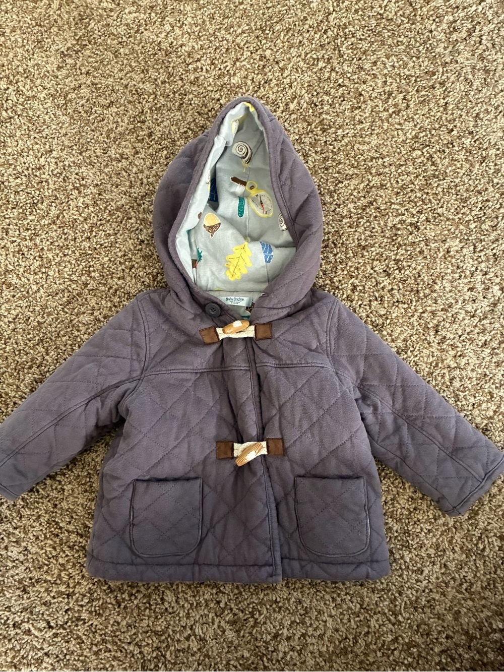 Baby Boden Lined Quilted Baby Coat Jacket 6-12M Unisex Boy Girl Toggle Button